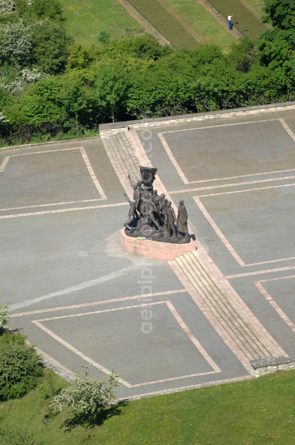 Weimar from the bird's eye view: Sight of the historical monument of the National Memorial of the GDR Buchenwald in the district Ettersberg in Weimar in the state Thuringia, Germany