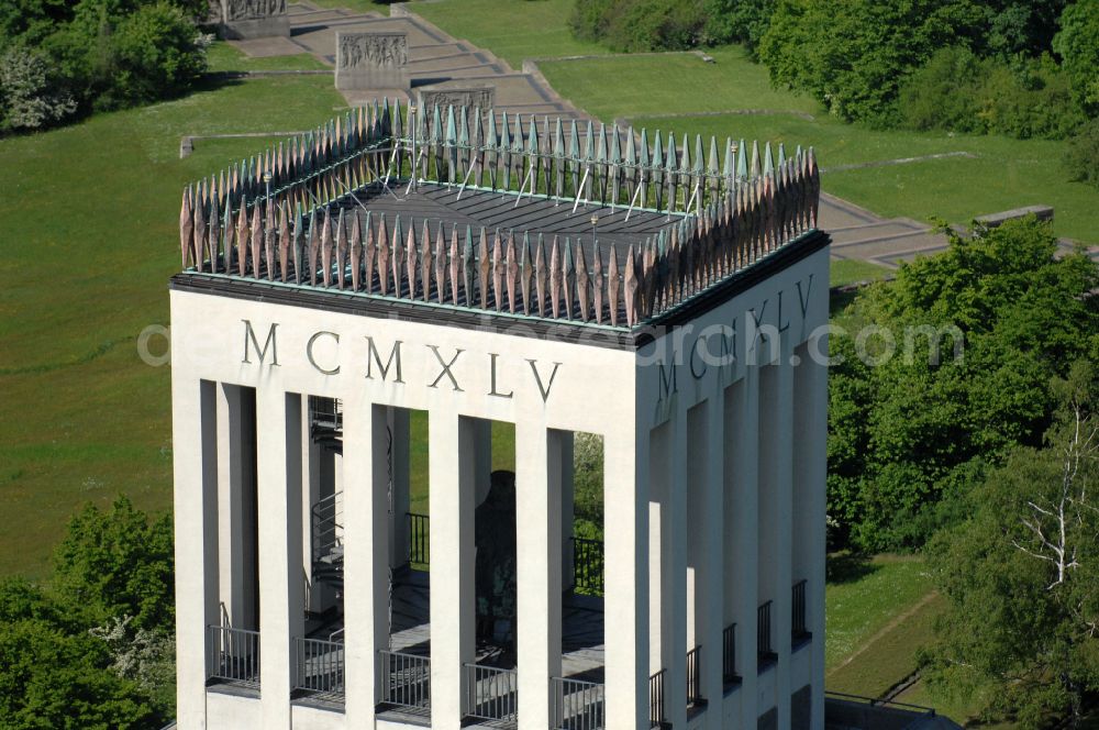 Weimar from above - Sight of the historical monument of the National Memorial of the GDR Buchenwald in the district Ettersberg in Weimar in the state Thuringia, Germany