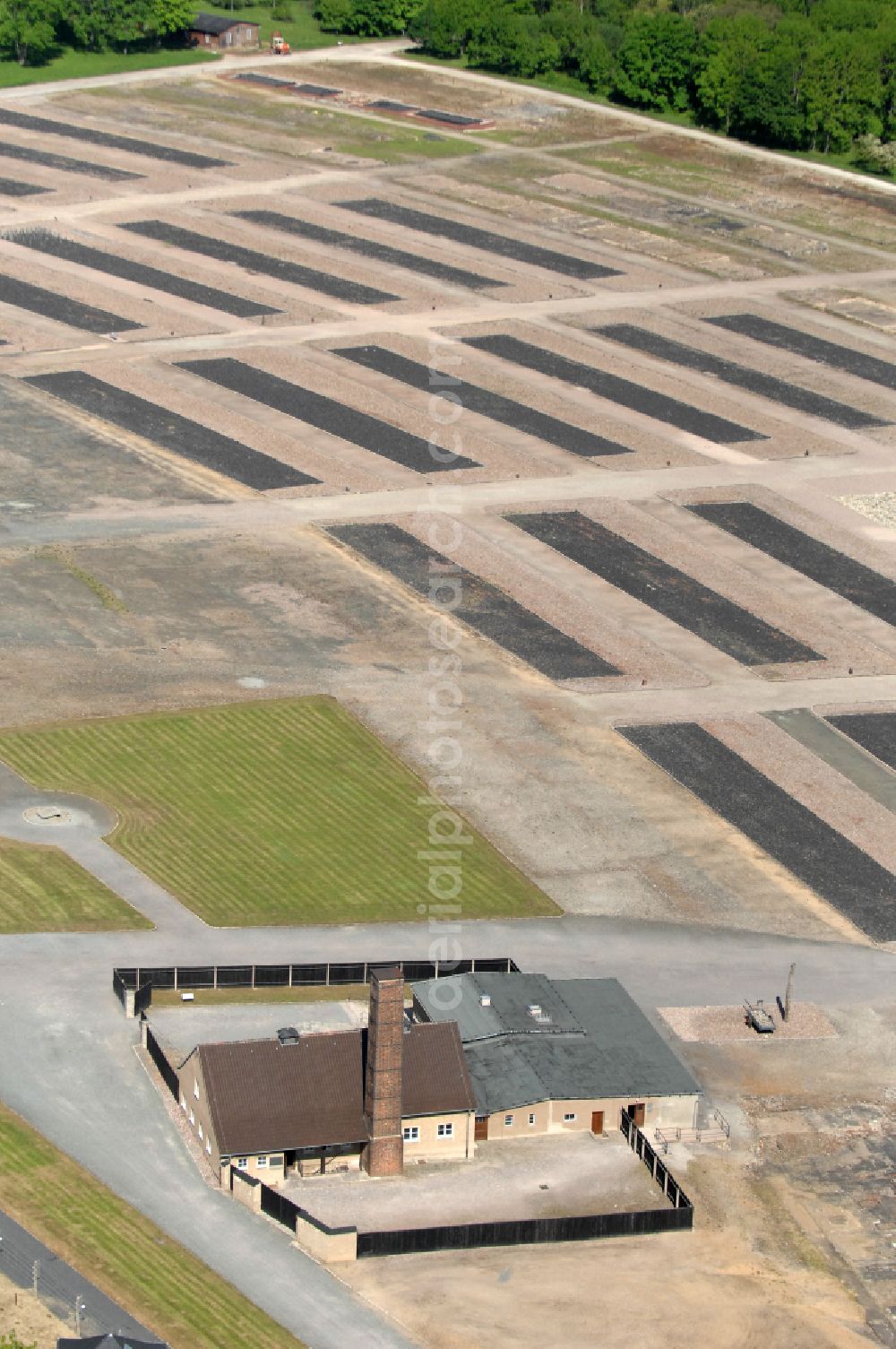 Aerial image Weimar - Sight of the historical monument of the National Memorial of the GDR Buchenwald in the district Ettersberg in Weimar in the state Thuringia, Germany