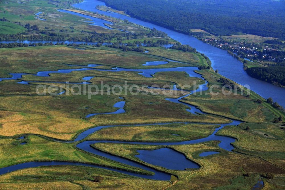 Aerial image Schwedt/Oder - Lower Oder Valley National Park is a National Park was established in 1995 in Germany. It is located on the lower reaches of the Oder in the north-east of Brandenburg, district Uckermark. The National Park is surrounded on the German side of the large conservation area the Lower Oder Valley National Park region. The national park is adjacent to the Polish countryside and the Lower Oder Valley National Park Zehdener Landscape Park and its protection zone is a geographical unit. The large river-floodplain landscape is a habitat for many rare or endangered plants and animals, including beaver