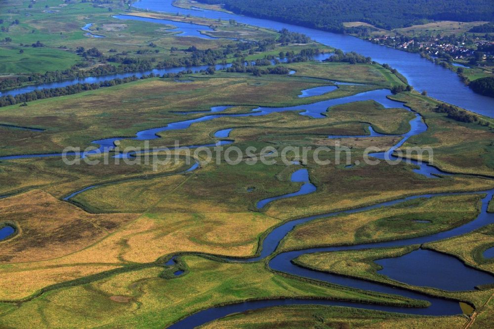 Aerial photograph Schwedt/Oder - Lower Oder Valley National Park is a National Park was established in 1995 in Germany. It is located on the lower reaches of the Oder in the north-east of Brandenburg, district Uckermark. The National Park is surrounded on the German side of the large conservation area the Lower Oder Valley National Park region. The national park is adjacent to the Polish countryside and the Lower Oder Valley National Park Zehdener Landscape Park and its protection zone is a geographical unit. The large river-floodplain landscape is a habitat for many rare or endangered plants and animals, including beaver