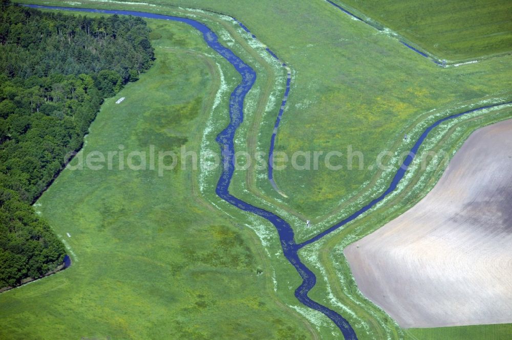 Schwedt/Oder from the bird's eye view: Lower Oder Valley National Park is a National Park was established in 1995 in Germany. It is located on the lower reaches of the Oder in the north-east of Brandenburg, district Uckermark. The National Park is surrounded on the German side of the large conservation area the Lower Oder Valley National Park region. The national park is adjacent to the Polish countryside and the Lower Oder Valley National Park Zehdener Landscape Park and its protection zone is a geographical unit. The large river-floodplain landscape is a habitat for many rare or endangered plants and animals, including beaver