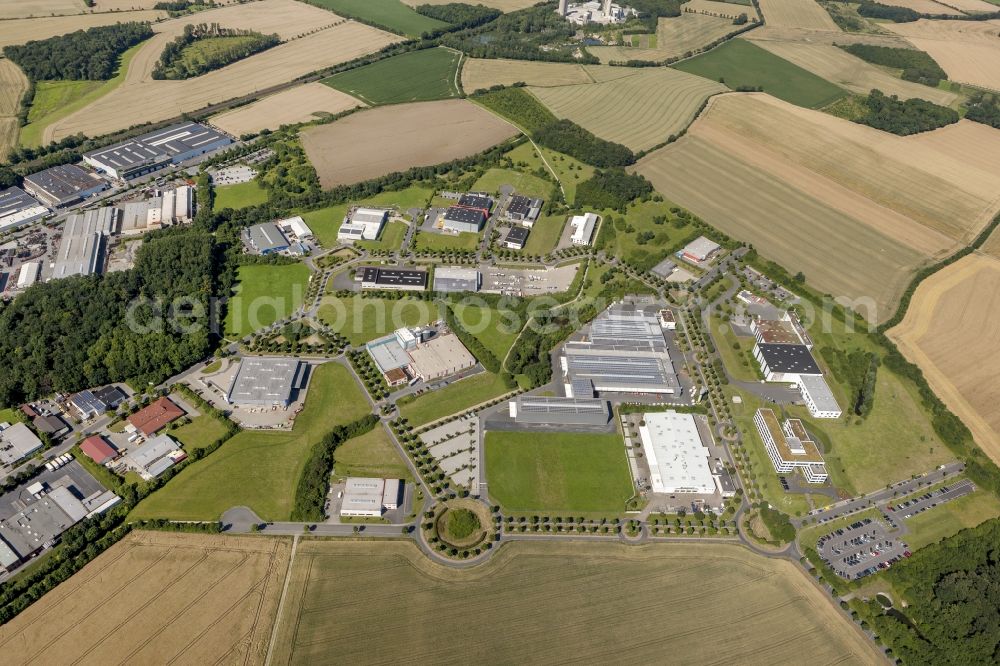 Ahlen from the bird's eye view: Blick auf den Natur- und Gewerbepark Olfetal in Ahlen im Bundesland Nordrhein-Westfalen NRW. Verantwortlich ist die WFG Wirtschaftsförderungsgesellschaft Ahlen mbH. // View at the nature and business park Olfetal in Ahlen in the federal state of North Rhine-Westphalia. Responsible is the WFG Economic Development Corporation Ahlen mbH.