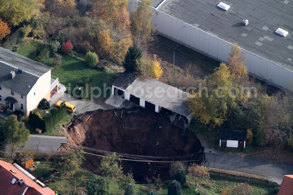 Aerial image Schmalkalden - Natural catastrophe and sinkhole crater - education in the city area of Schmalkalden in Thuringia