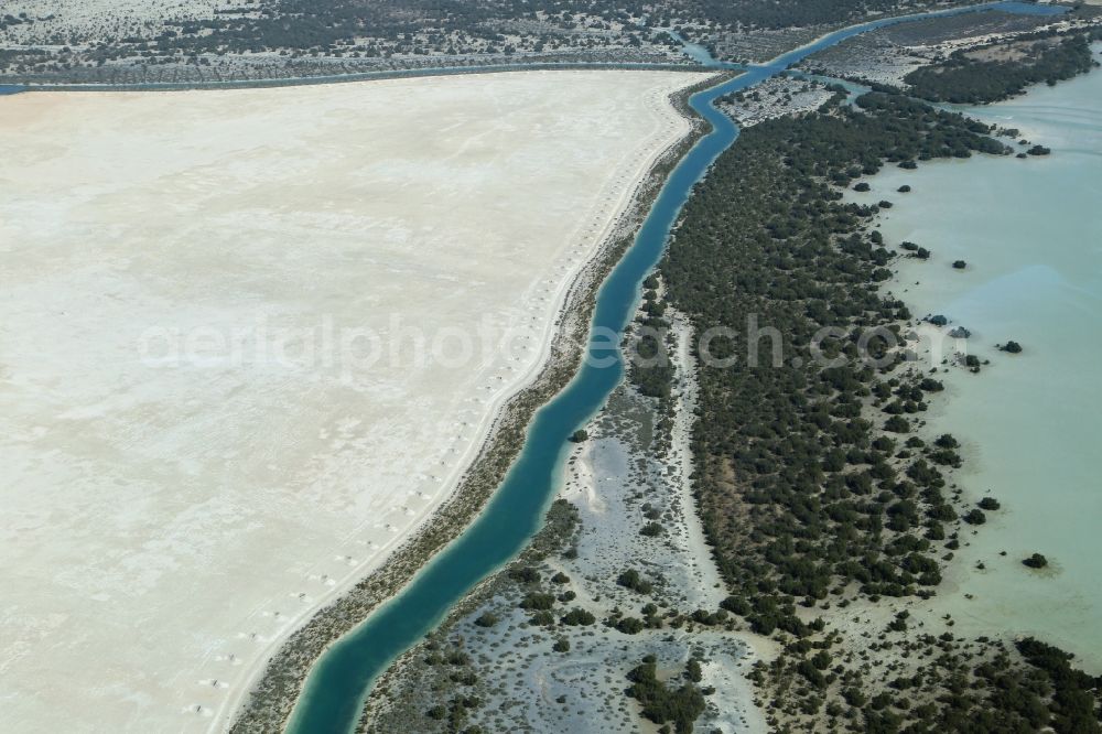 Abu Dhabi from above - Natural mangrove forests and artificial landfill at Zeraa Island in Abu Dhabi in United Arab Emirates