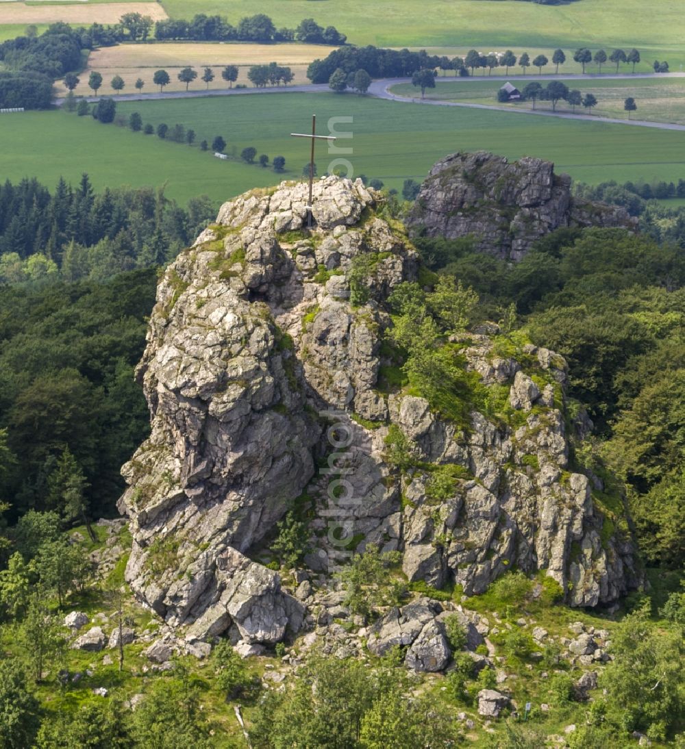 Olsberg from the bird's eye view: Natural monument - Rock - formation Bruchhauser stones at Olsberg in North Rhine-Westphalia