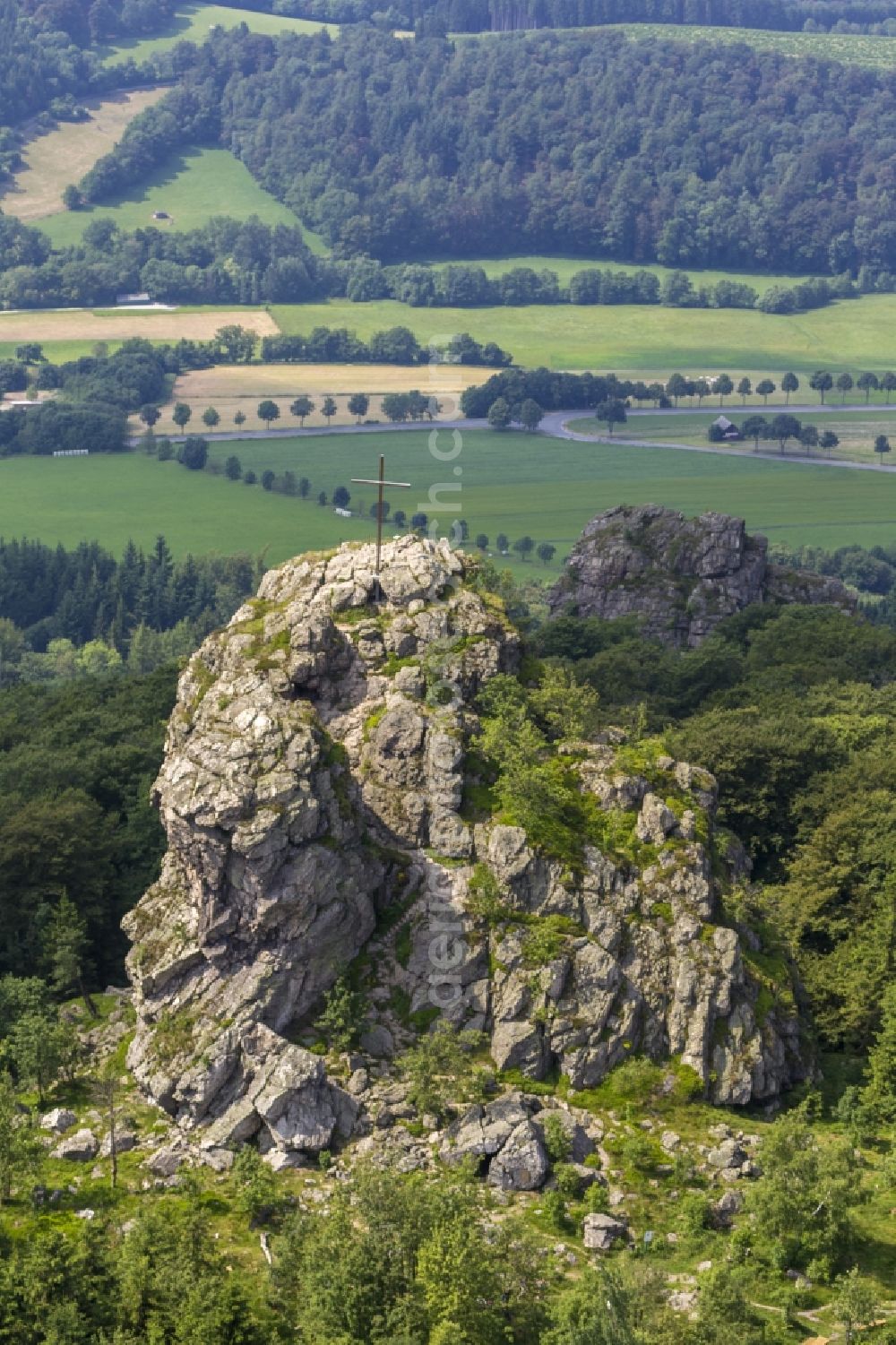 Aerial image Olsberg - Natural monument - Rock - formation Bruchhauser stones at Olsberg in North Rhine-Westphalia