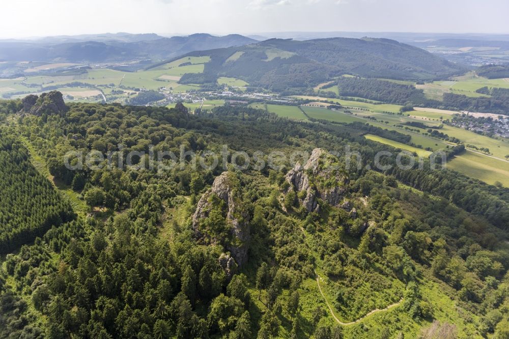 Aerial photograph Olsberg - Natural monument - Rock - formation Bruchhauser stones at Olsberg in North Rhine-Westphalia