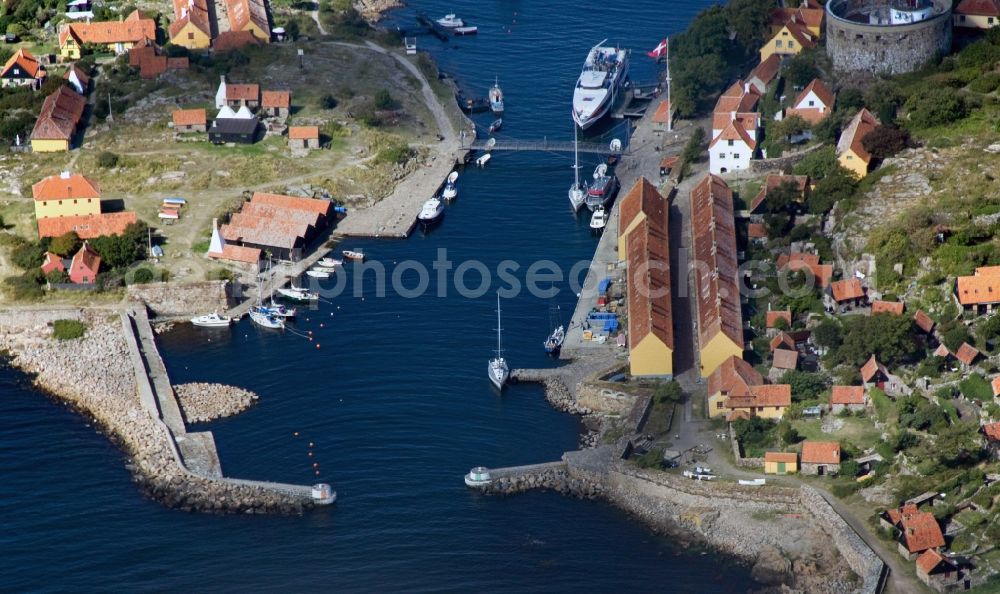 Christianso from the bird's eye view: Natural harbor between the two main inhabited islands of the archipelago of islands peas ( Ertholmene) in Denmark