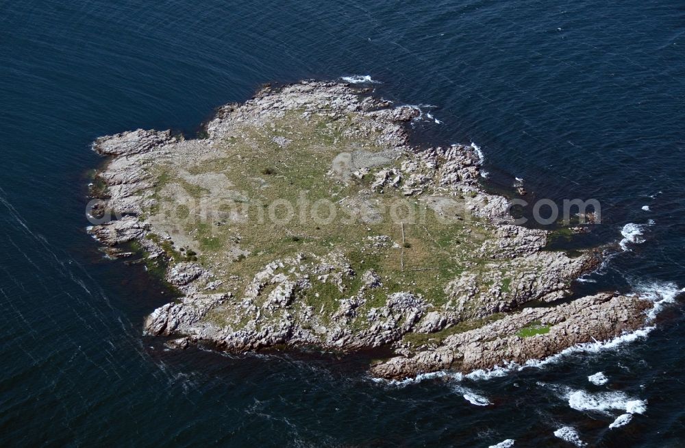 Aerial image Christianso - Natural harbor between the two main inhabited islands of the archipelago of islands peas ( Ertholmene) in Denmark