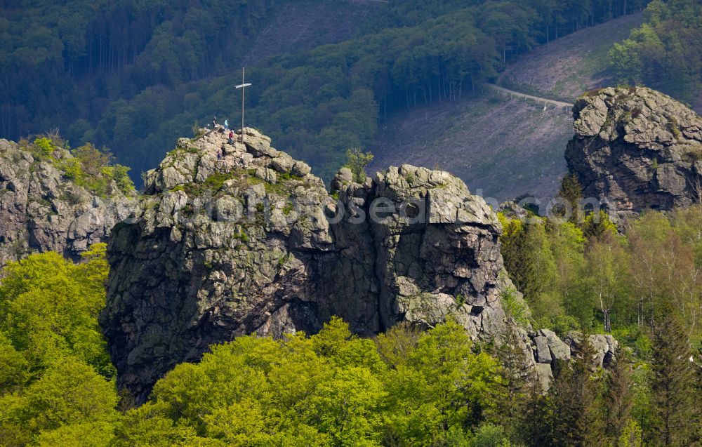 Bruchhausen from the bird's eye view: Feldstein landscape Bruchhauser Steine in the rock and mountain landscape near Bruchhausen in the state North Rhine-Westphalia, Germany