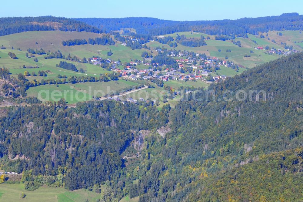 Aerial photograph Todtnau - Natural spectacle of the waterfall in the rocky landscape in the Black Forest in the district Todtnauberg in Todtnau in the state Baden-Wuerttemberg, Germany