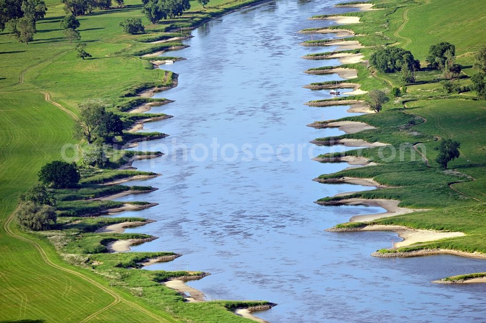 Wartenburg from the bird's eye view: Nature reserve Elbetal in Saxony Anhalt near the mouth of the Schwarze Elster river