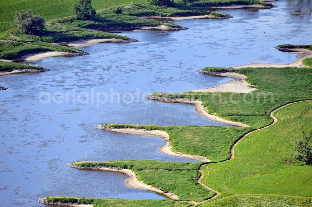 Wartenburg from the bird's eye view: Nature reserve Elbetal in Saxony Anhalt near the mouth of the Schwarze Elster river