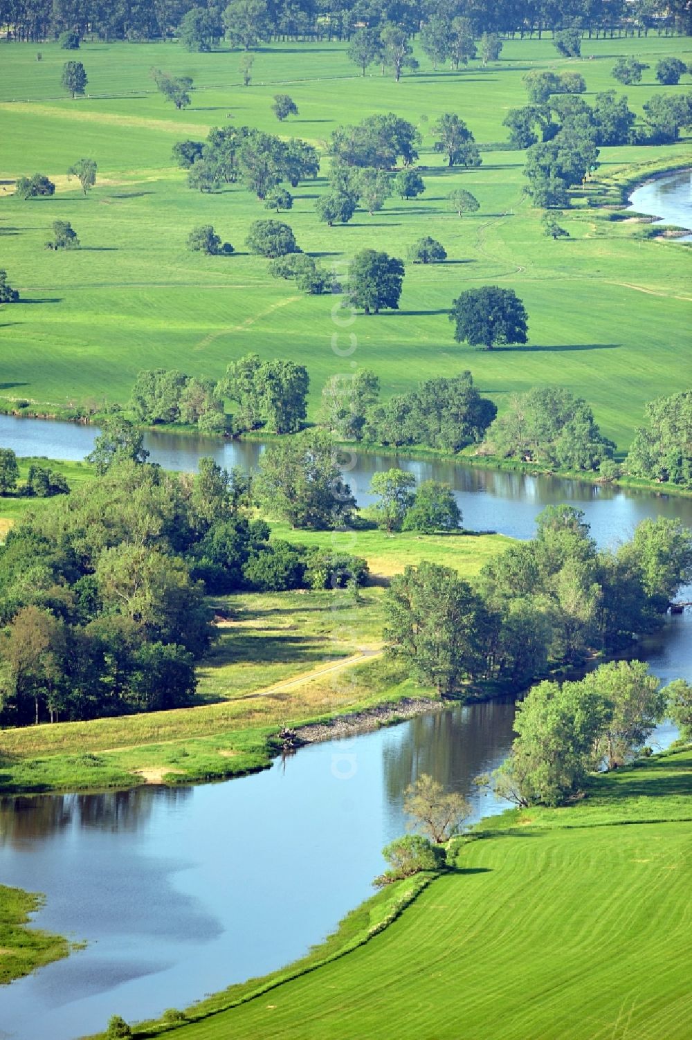 Wartenburg from above - Nature reserve Elbetal in Saxony Anhalt near the mouth of the Schwarze Elster river