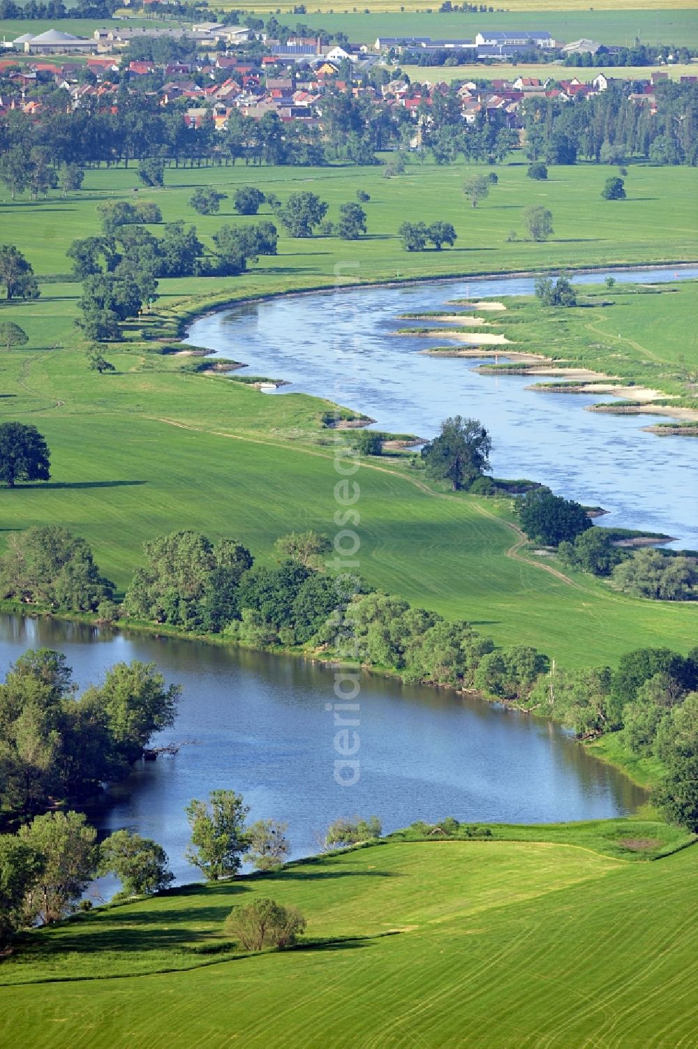 Wartenburg from the bird's eye view: Nature reserve Elbetal in Saxony Anhalt near the mouth of the Schwarze Elster river