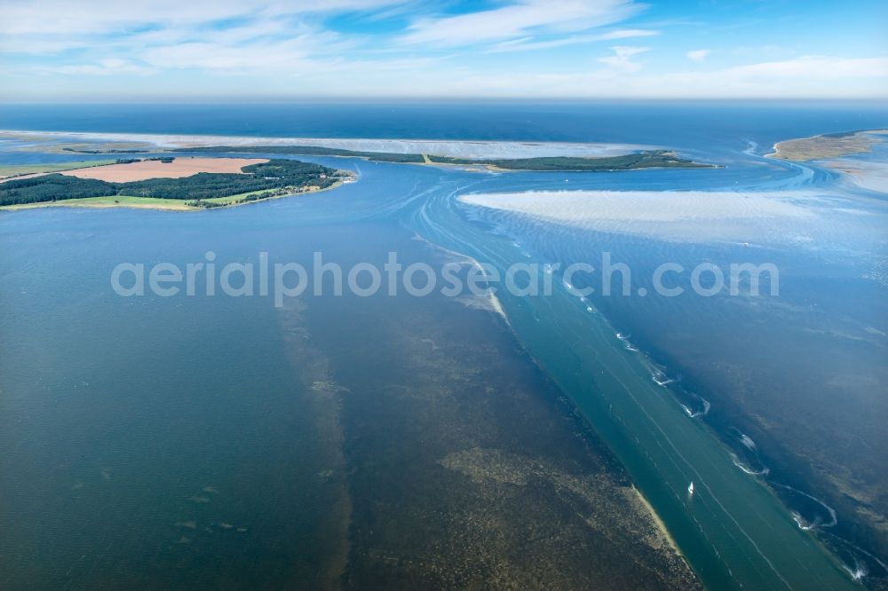 Insel Hiddensee from the bird's eye view: Nature reserve and beach landscape sand dunes along the Baltic Coast Bock in Mecklenburg - Western Pomerania