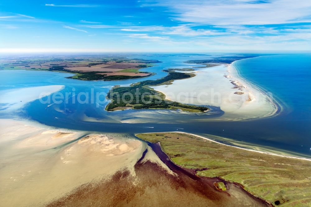 Insel Hiddensee from above - Nature reserve and beach landscape sand dunes along the Baltic Coast Bock in Mecklenburg - Western Pomerania