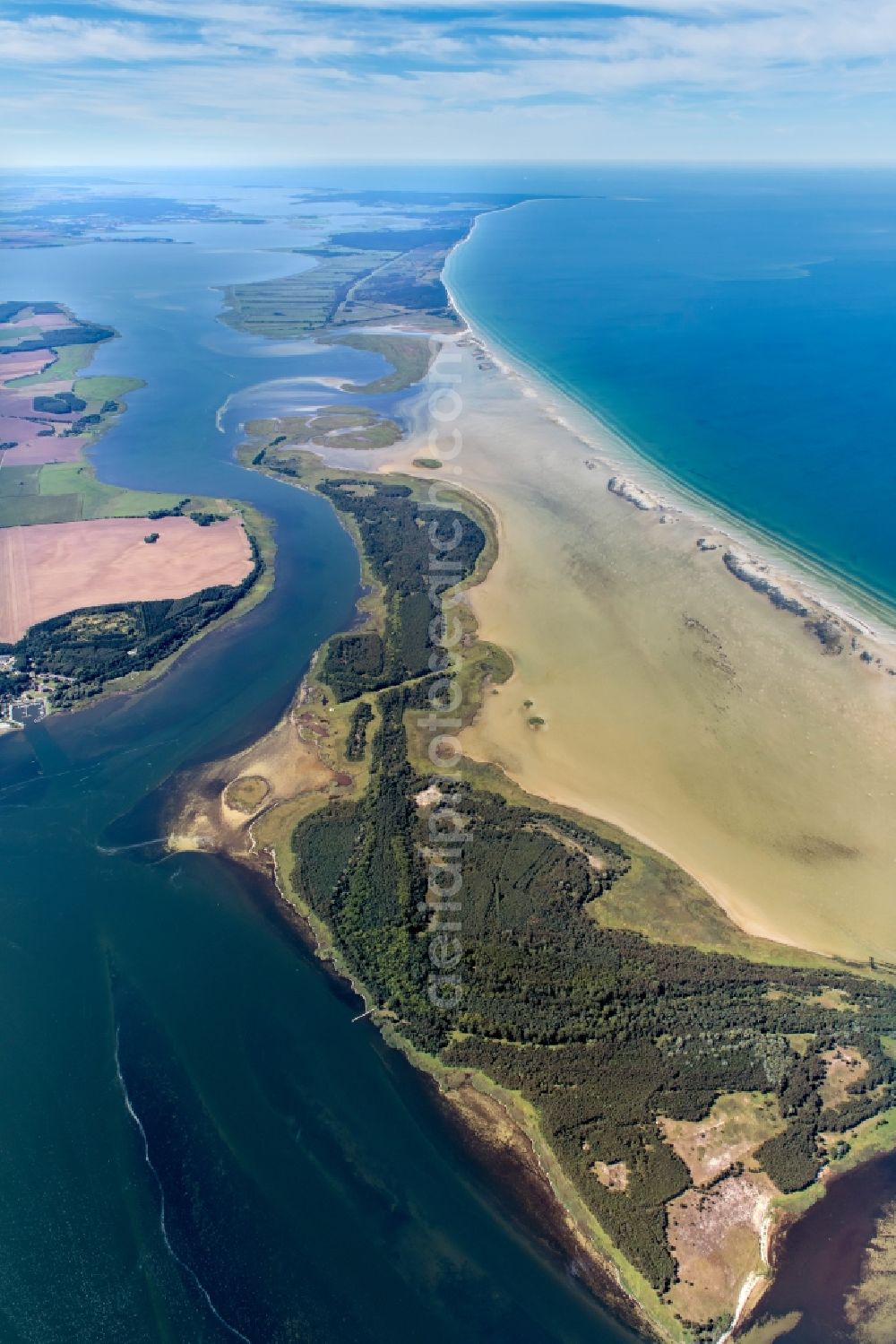 Insel Hiddensee from above - Nature reserve and beach landscape sand dunes along the Baltic Coast Bock in Mecklenburg - Western Pomerania