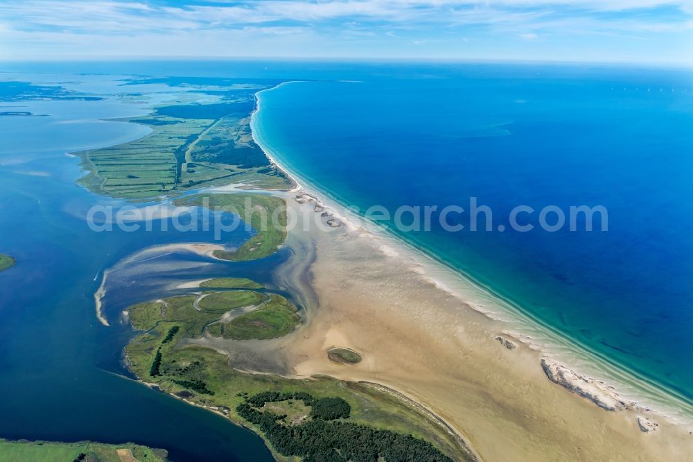 Aerial photograph Insel Hiddensee - Nature reserve and beach landscape sand dunes along the Baltic Coast Bock in Mecklenburg - Western Pomerania