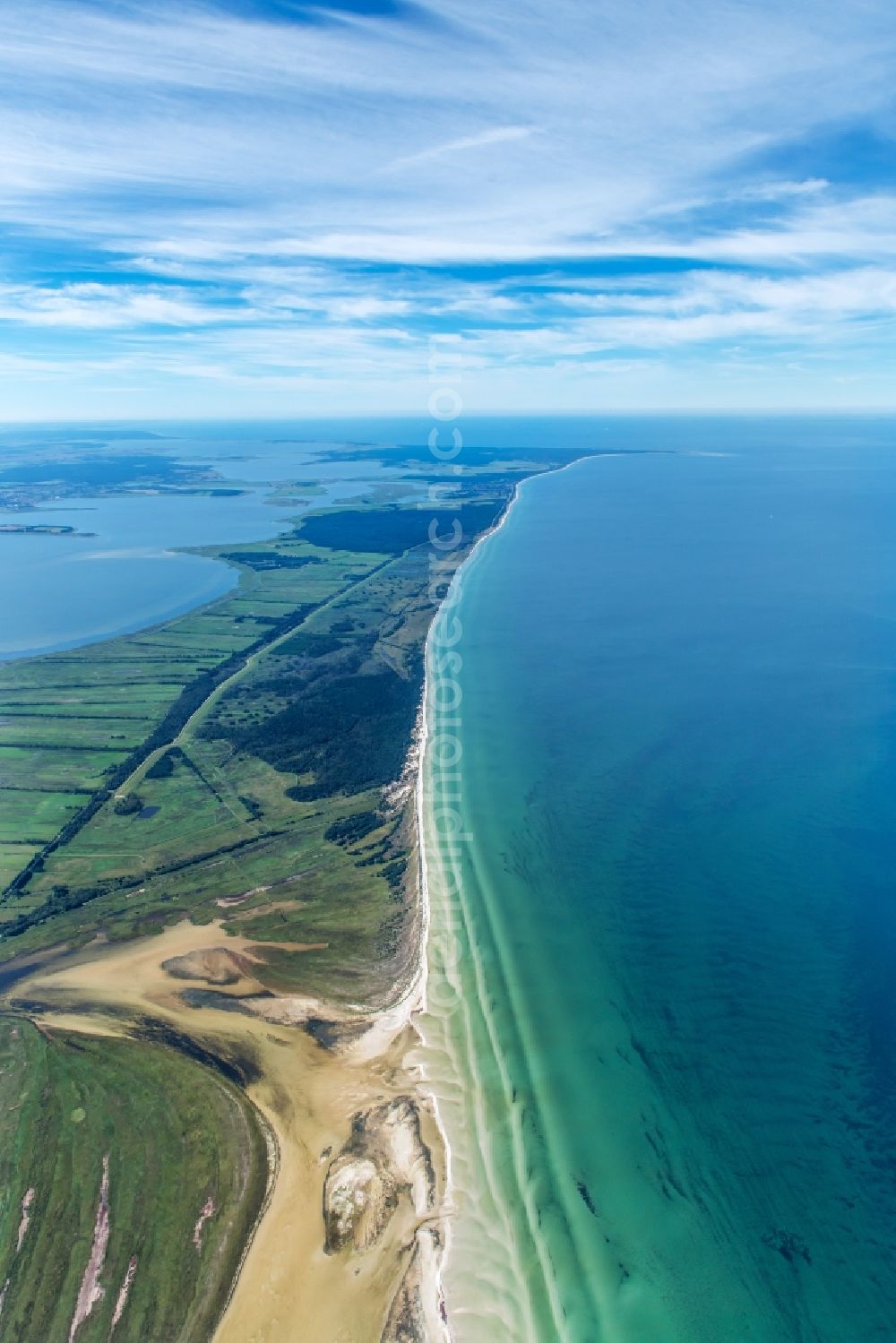 Aerial photograph Insel Hiddensee - Nature reserve and beach landscape sand dunes along the Baltic Coast Bock in Mecklenburg - Western Pomerania