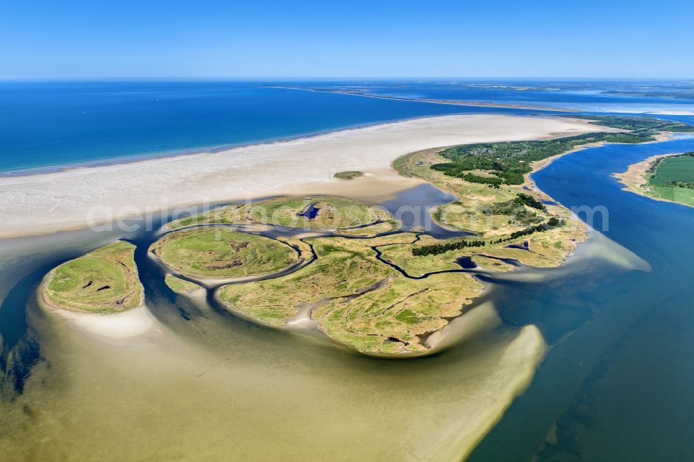 hiddensee from above - Nature reserve and beach landscape sand dunes along the Baltic Coast Bock in Mecklenburg - Western Pomerania