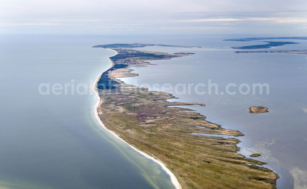 Insel Hiddensee from above - Nature reserve and beach landscape sand dunes along the Baltic Coast Bock in Mecklenburg - Western Pomerania