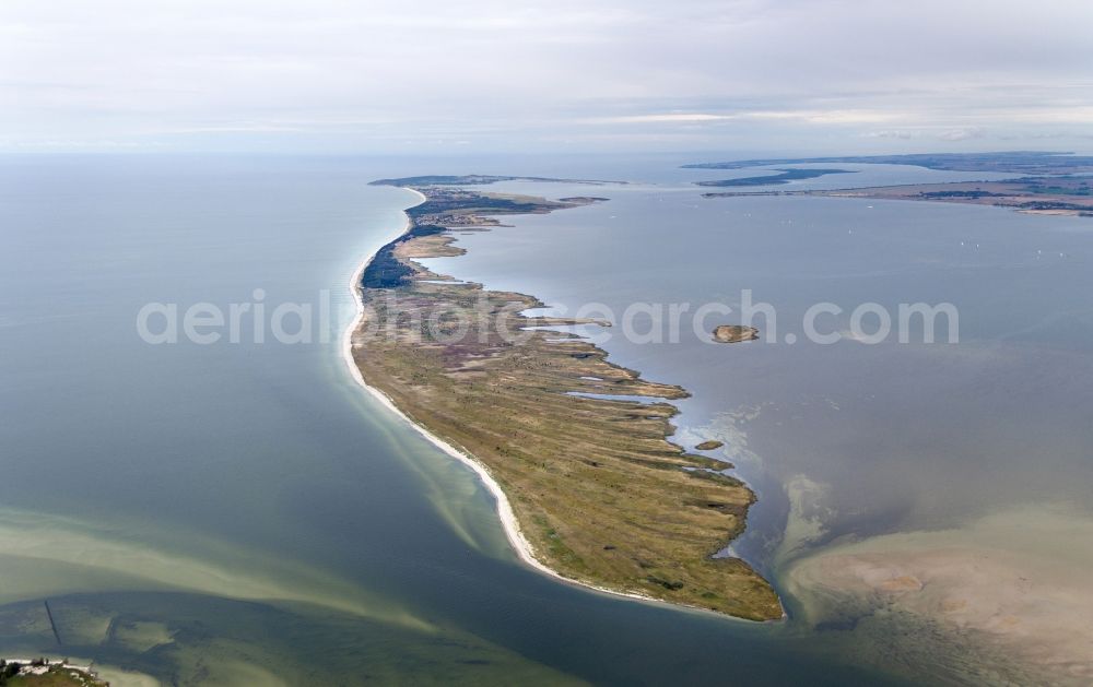 Insel Hiddensee from the bird's eye view: Nature reserve and beach landscape sand dunes along the Baltic Coast Bock in Mecklenburg - Western Pomerania