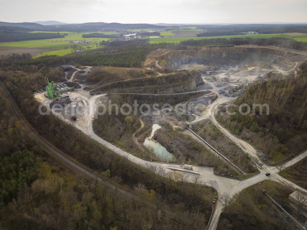 Aerial image Kamenz - Natursteinwerke Weiland GmbH, a family-owned company that operates several granite and greywacke stone plants as well as gravel plants in Upper Lusatia, in Kamenz in the state of Saxony, Germany