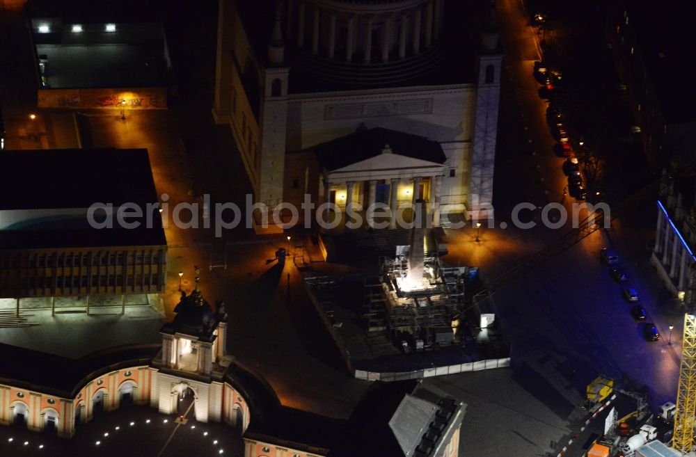 Potsdam from the bird's eye view: Night aerial picture of the obelisk in Potsdam in the state Brandenburg