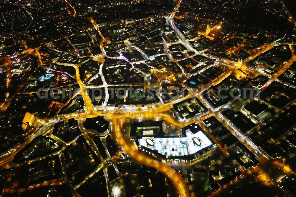 Braunschweig from above - Night lighting Old Town area and city center in Braunschweig in the state Lower Saxony, Germany