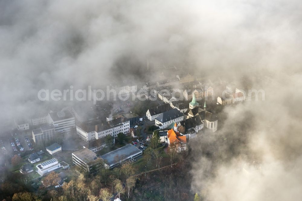 Arnsberg from the bird's eye view: Fog and low-lying cloud fields on the outskirts of Arnsberg in North Rhine-Westphalia
