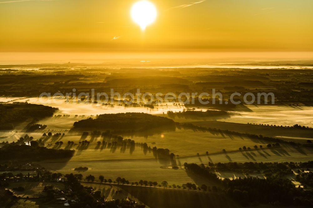 Aerial image Wensin - Weather related fog banks and cloud layer in of Holsteinischen Schweiz in Wensin in the state Schleswig-Holstein, Germany