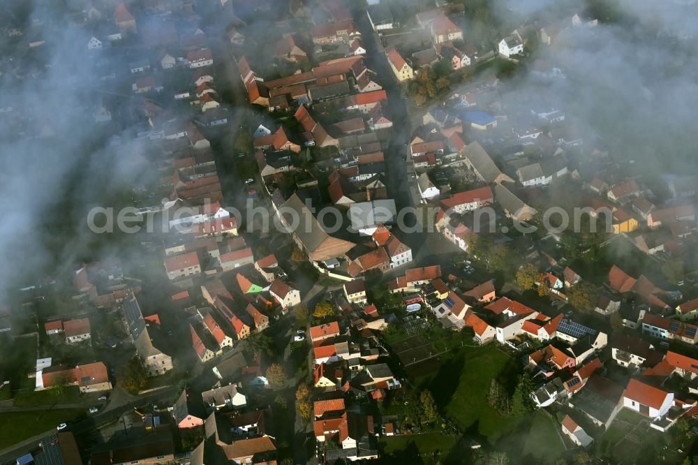 Aerial image Reinsdorf - Weather related fog banks and cloud layer in Reinsdorf in the state Thuringia, Germany