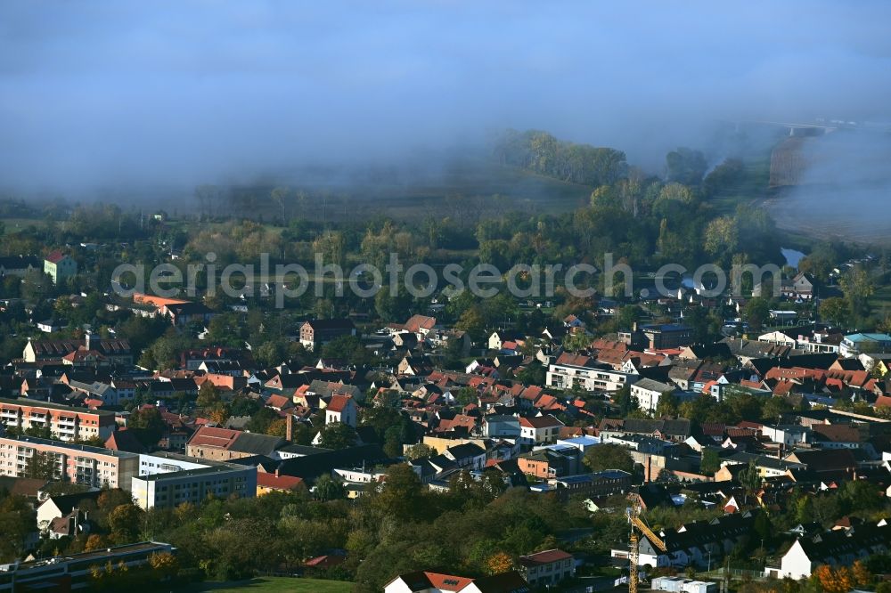 Voigtstedt from the bird's eye view: Weather related fog banks and cloud layer in Voigtstedt in the state Thuringia, Germany