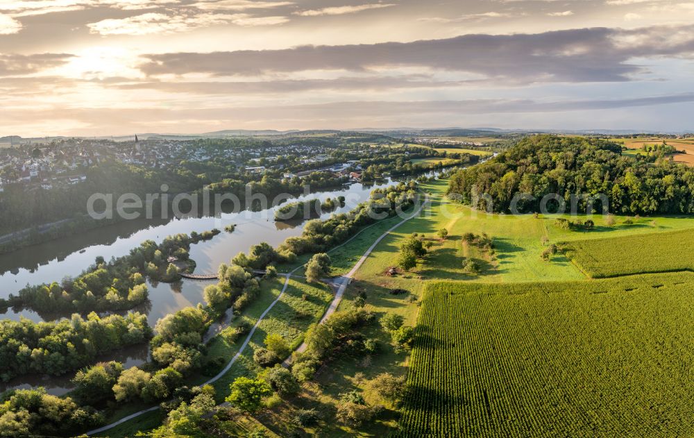 Ludwigsburg from above - Neckar Biotop Zugwiesen and renaturation of the river course in Ludwigsburg-Poppenweiler in the state of Baden-Wuerttemberg, Germany