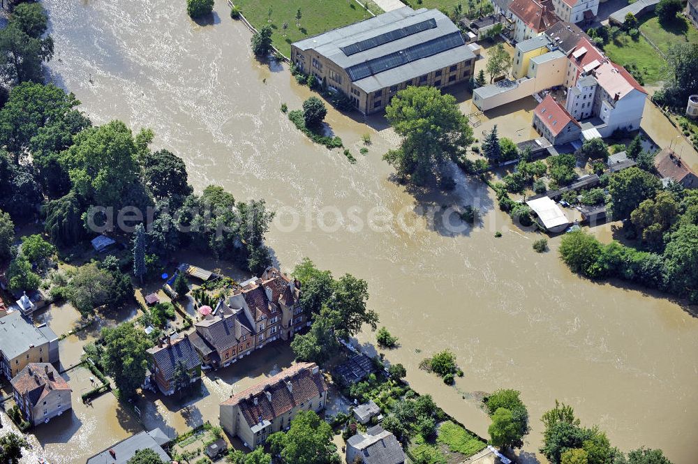 Guben from above - Blick auf das Hochwasser der Neiße im Grenzgebiet von Guben zu Polen. View of the flood of the Neisse River of Guben.