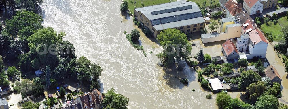 Guben from the bird's eye view: Blick auf das Hochwasser der Neiße im Grenzgebiet von Guben zu Polen. View of the flood of the Neisse River of Guben.