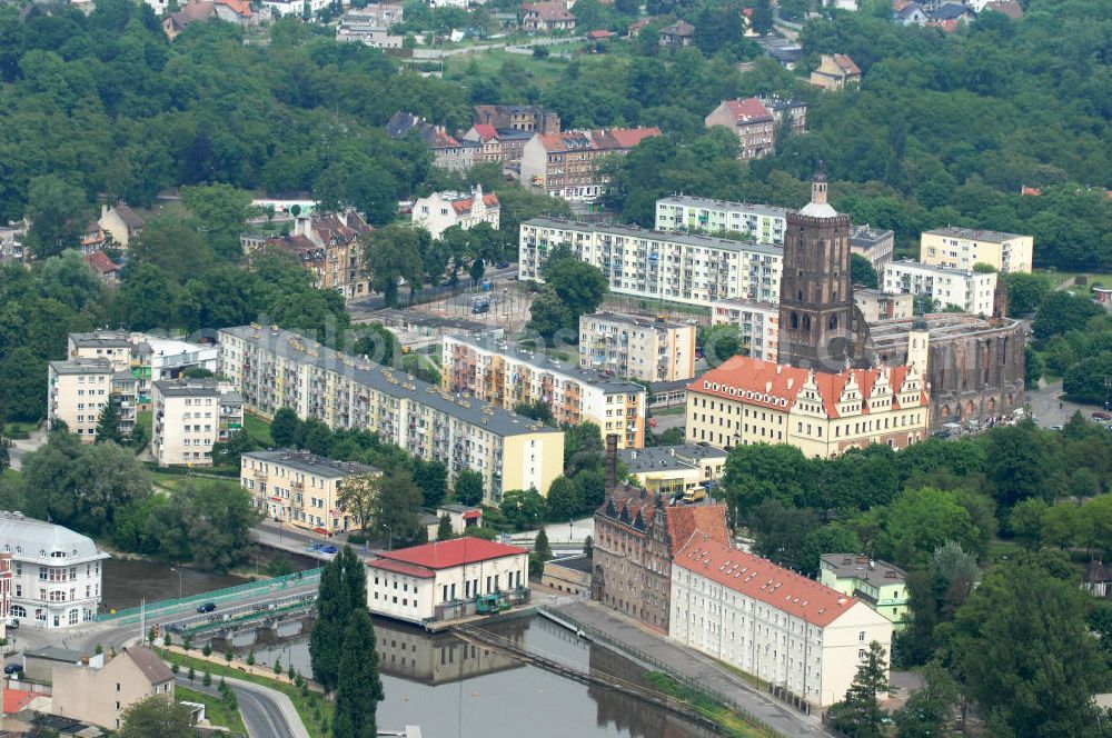 Aerial photograph Guben - Neissebridge at the street Frankfurter Strasse is coincident the border between the german city Guben and Gubin in Poland