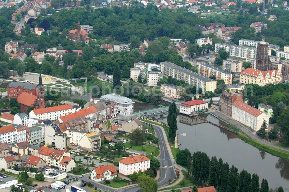 Guben from above - Neissebridge at the street Frankfurter Strasse is coincident the border between the german city Guben and Gubin in Poland