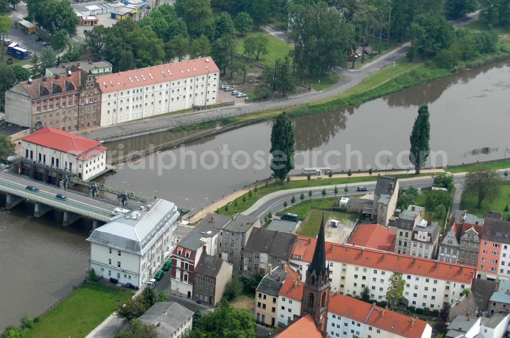 Aerial photograph Guben - Neissebridge at the street Frankfurter Strasse is coincident the border between the german city Guben and Gubin in Poland