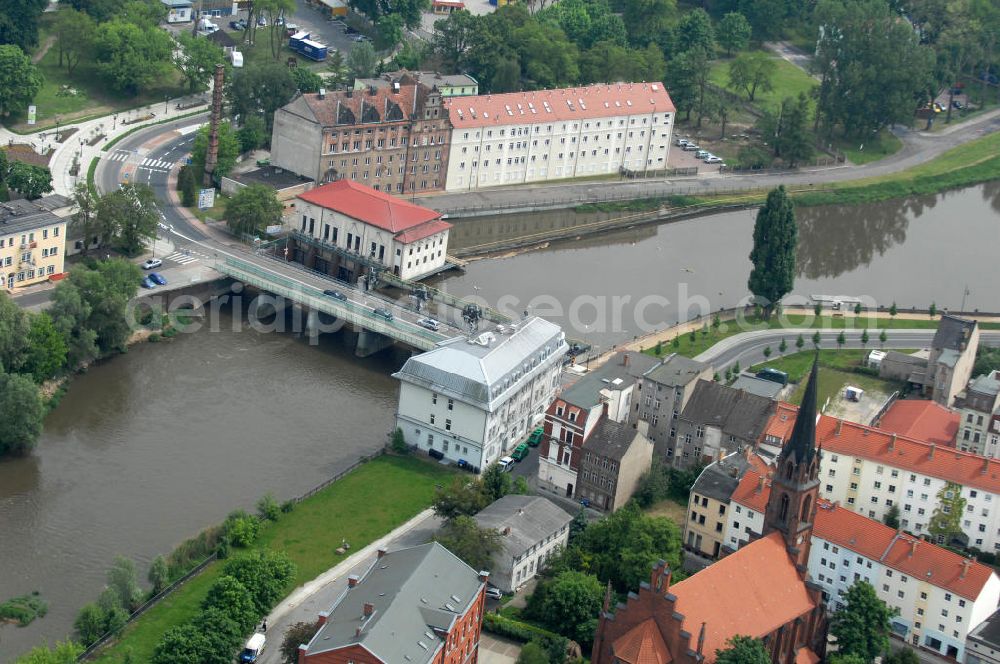 Guben from above - Neissebridge at the street Frankfurter Strasse is coincident the border between the german city Guben and Gubin in Poland