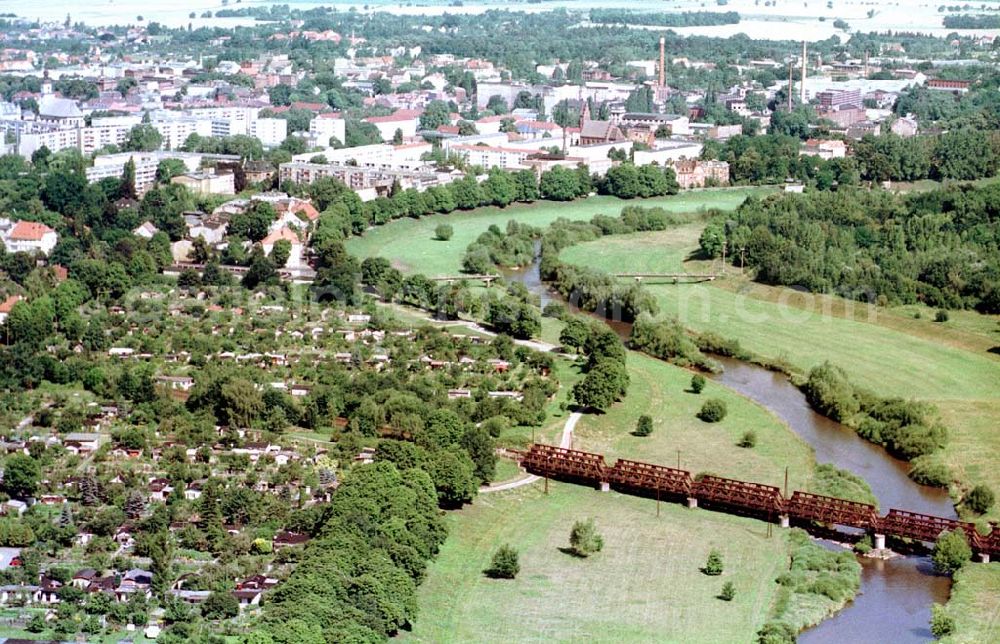 Forst / BRB from the bird's eye view: Neißeverlauf am Forster Rosengarten