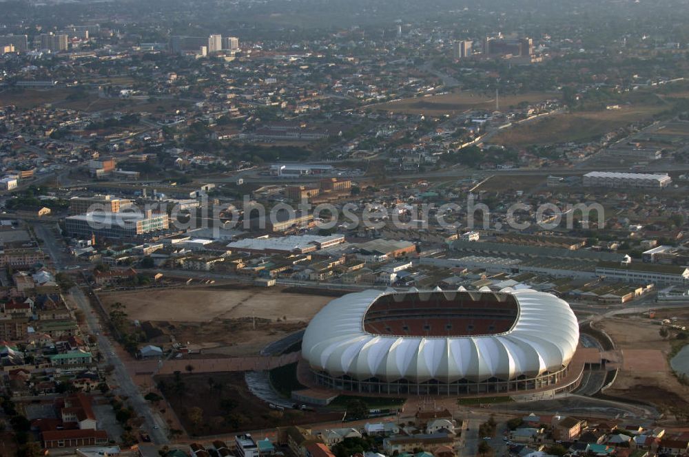 Aerial image Port Elizabeth - Blick auf das Nelson - Mandela - Bay - Stadion in Port Elizabeth in der Provinz Eastern Cape in Südafrika vor der Fußball-Weltmeisterschaft 2010. Der architektonische Entwurf stammt vom deutschen Architekturbüro Gerkan, Marg und Partner (gmp), die Tragwerksplanung für das Dach erfolgt durch Ingenieurbüro Schlaich, Bergermann und Partner. Das Stadion steht am North End Lake. View of the Nelson-Mandela-Bay-Stadium in Port Elizabeth in South Af?????????????????????????????????