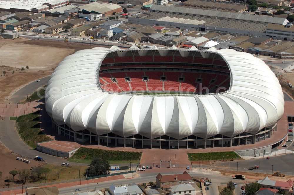 Aerial image Port Elizabeth - Blick auf das Nelson - Mandela - Bay - Stadion in Port Elizabeth in der Provinz Eastern Cape in Südafrika vor der Fußball-Weltmeisterschaft 2010. Der architektonische Entwurf stammt vom deutschen Architekturbüro Gerkan, Marg und Partner (gmp), die Tragwerksplanung für das Dach erfolgt durch Ingenieurbüro Schlaich, Bergermann und Partner. Das Stadion steht am North End Lake. View of the Nelson-Mandela-Bay-Stadium in Port Elizabeth in South Af?????????????????????????????????