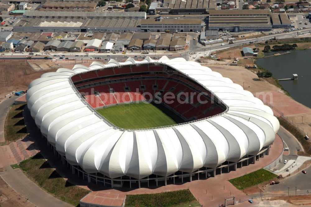 Aerial image Port Elizabeth - Blick auf das Nelson - Mandela - Bay - Stadion in Port Elizabeth in der Provinz Eastern Cape in Südafrika vor der Fußball-Weltmeisterschaft 2010. Der architektonische Entwurf stammt vom deutschen Architekturbüro Gerkan, Marg und Partner (gmp), die Tragwerksplanung für das Dach erfolgt durch Ingenieurbüro Schlaich, Bergermann und Partner. Das Stadion steht am North End Lake. View of the Nelson-Mandela-Bay-S????????????????????????????????????