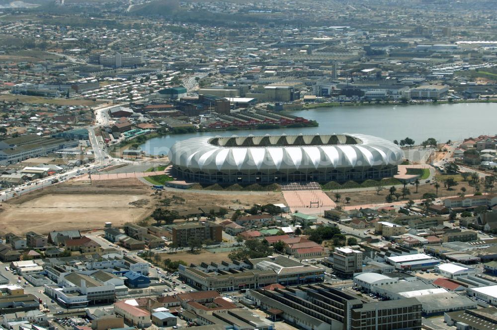 Port Elizabeth from above - Blick auf das Nelson - Mandela - Bay - Stadion in Port Elizabeth in der Provinz Eastern Cape in Südafrika vor der Fußball-Weltmeisterschaft 2010. View of the Nelson-Mandela-Bay-Stadium in Port Elizabeth in South Africa for the FIFA World Cup 2010.