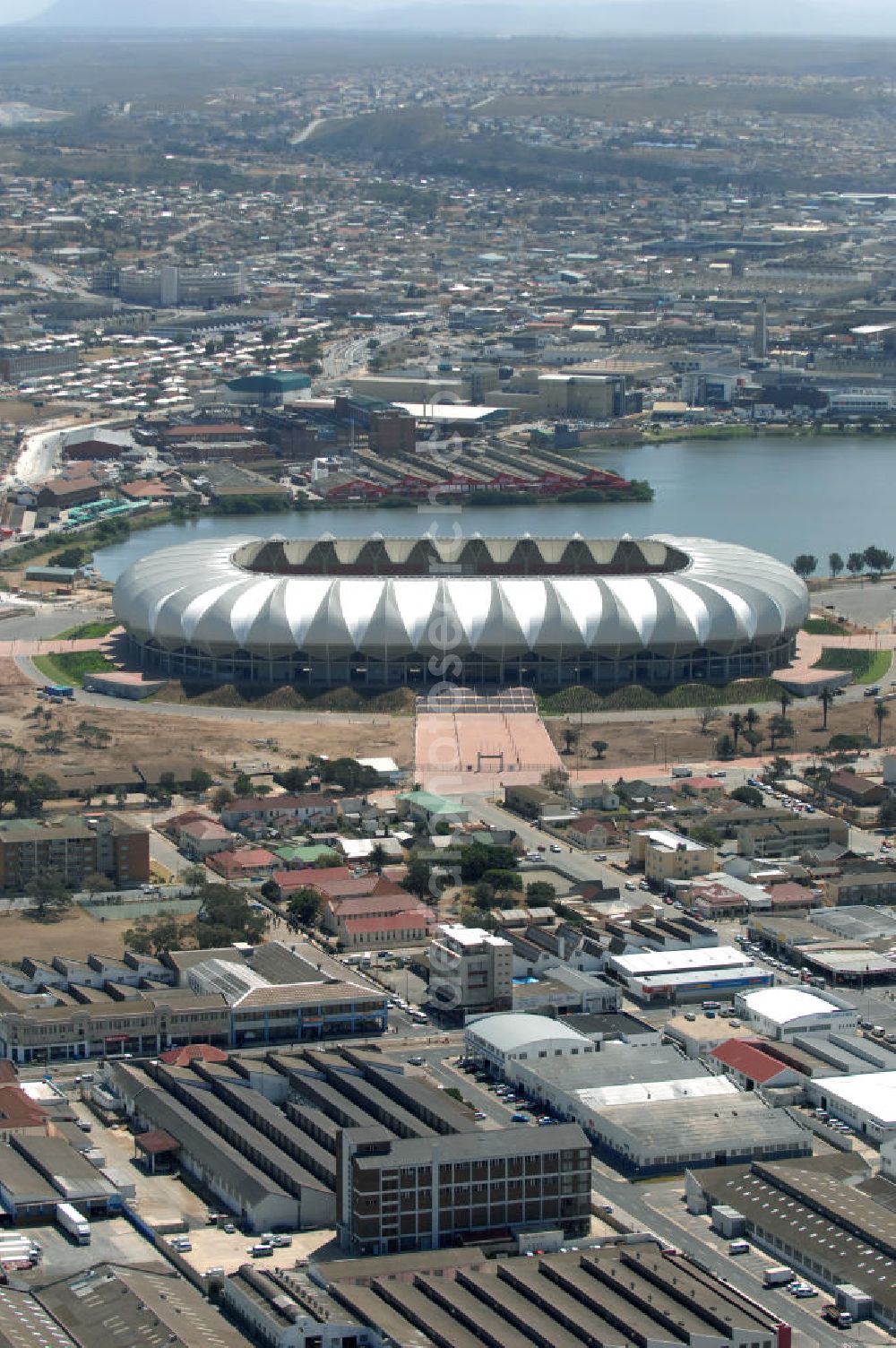 Aerial image Port Elizabeth - Blick auf das Nelson - Mandela - Bay - Stadion in Port Elizabeth in der Provinz Eastern Cape in Südafrika vor der Fußball-Weltmeisterschaft 2010. View of the Nelson-Mandela-Bay-Stadium in Port Elizabeth in South Africa for the FIFA World Cup 2010.