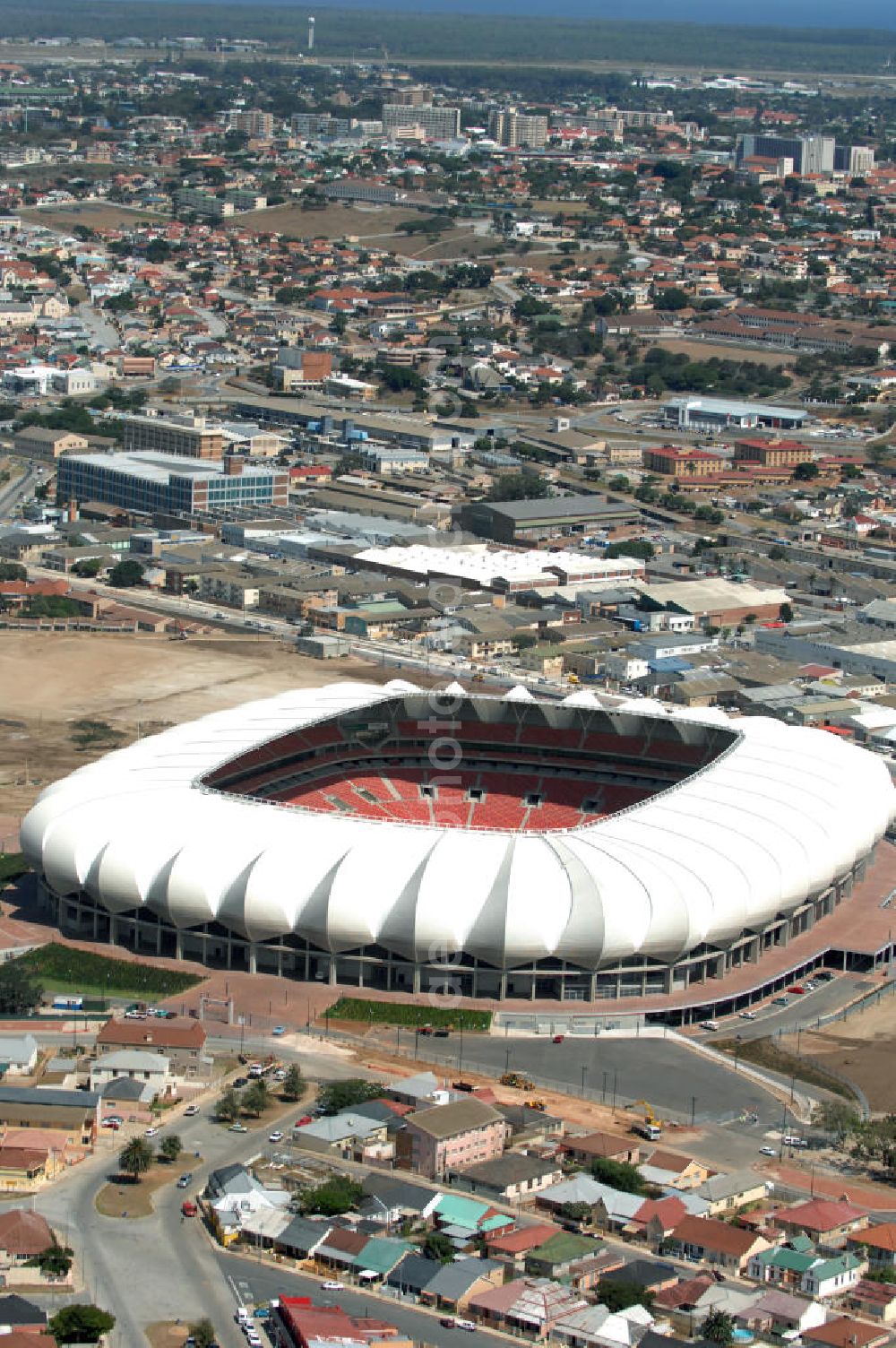 Aerial image Port Elizabeth - Blick auf das Nelson - Mandela - Bay - Stadion in Port Elizabeth in der Provinz Eastern Cape in Südafrika vor der Fußball-Weltmeisterschaft 2010. View of the Nelson-Mandela-Bay-Stadium in Port Elizabeth in South Africa for the FIFA World Cup 2010.