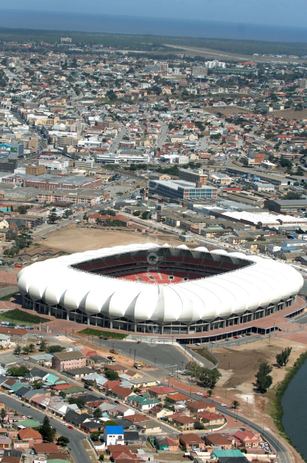 Aerial photograph Port Elizabeth - Blick auf das Nelson - Mandela - Bay - Stadion in Port Elizabeth in der Provinz Eastern Cape in Südafrika vor der Fußball-Weltmeisterschaft 2010. View of the Nelson-Mandela-Bay-Stadium in Port Elizabeth in South Africa for the FIFA World Cup 2010.